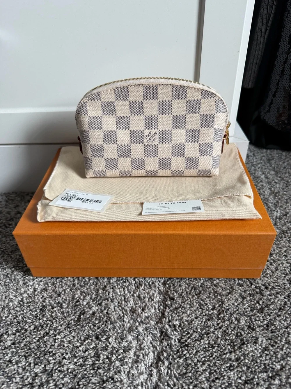 Louis Vuitton Damier Azur Mini Pouch in Cream and Light Gray